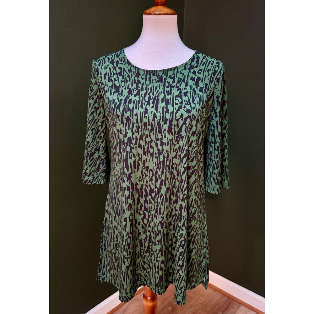 Leota Green & Black‎ Abstract Print 3/4 Sleeve Top Women's XS